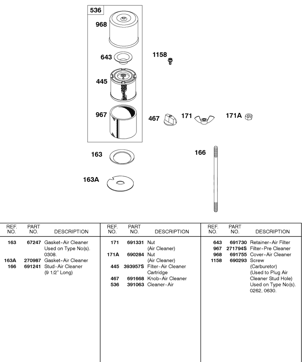 Air Cleaner Diagram and Parts List for 326431-0129-XX  Briggs and Stratton Engine